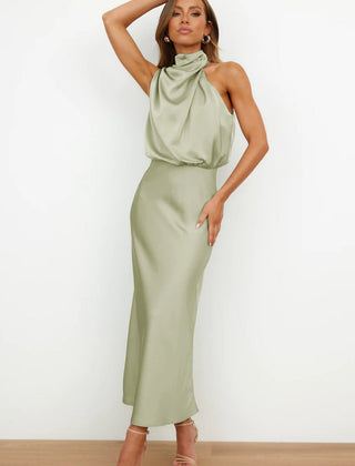 Estella Draped Dress with High Neckline