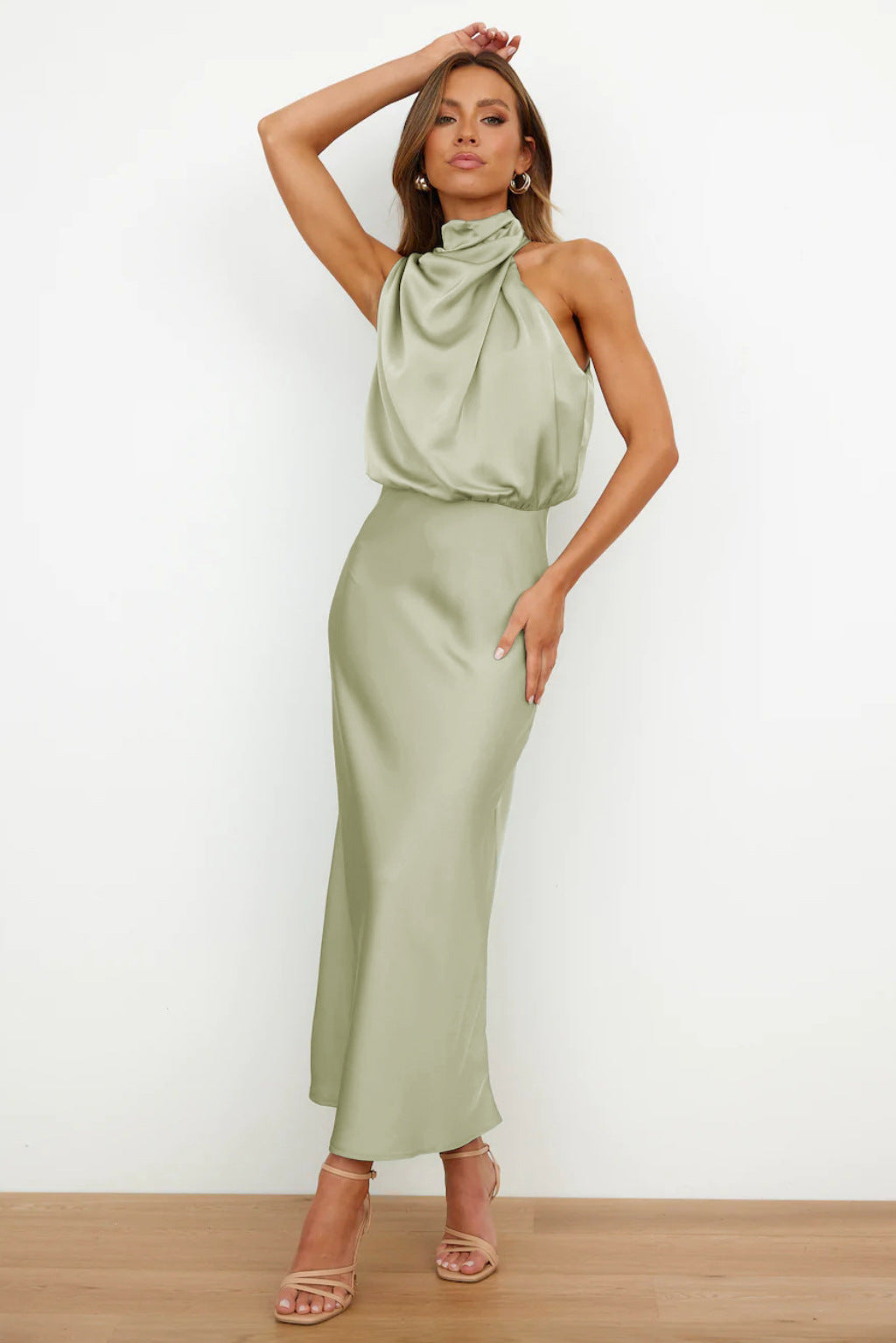 Estella Draped Dress with High Neckline
