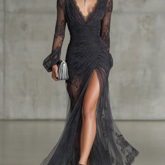 Primrose Lace Ruched Sheer Dress