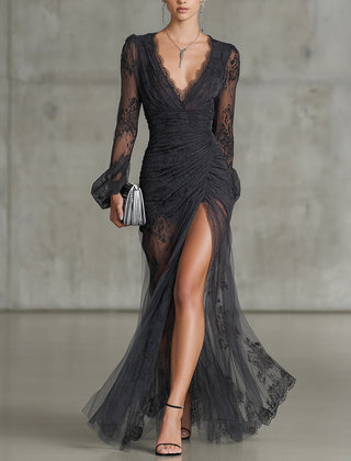 Primrose Lace Ruched Sheer Dress