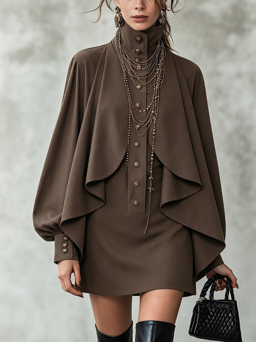 Ophelia High-Neck Cape Mini Dress