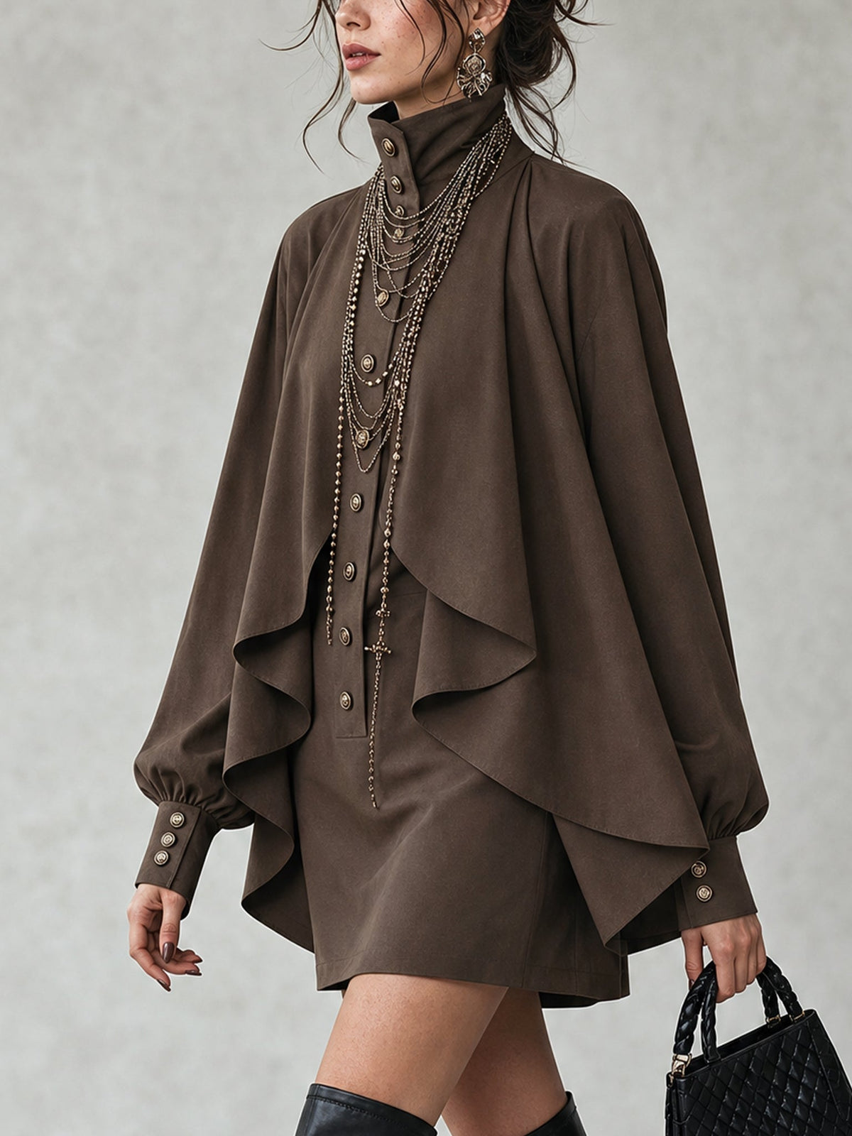 Ophelia High-Neck Cape Mini Dress