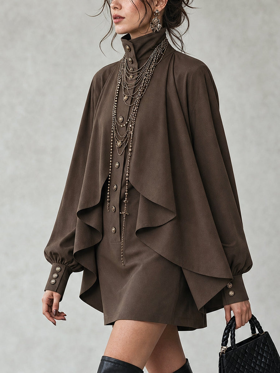 Ophelia High-Neck Cape Mini Dress