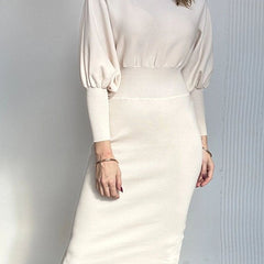 Balloon sleeve dress shown from the side
