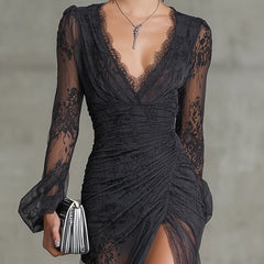 Primrose Lace Ruched Sheer Dress