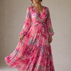 Meli Wrap Dress With Floral Print, Long Sleeve Wrap Dress for Women
