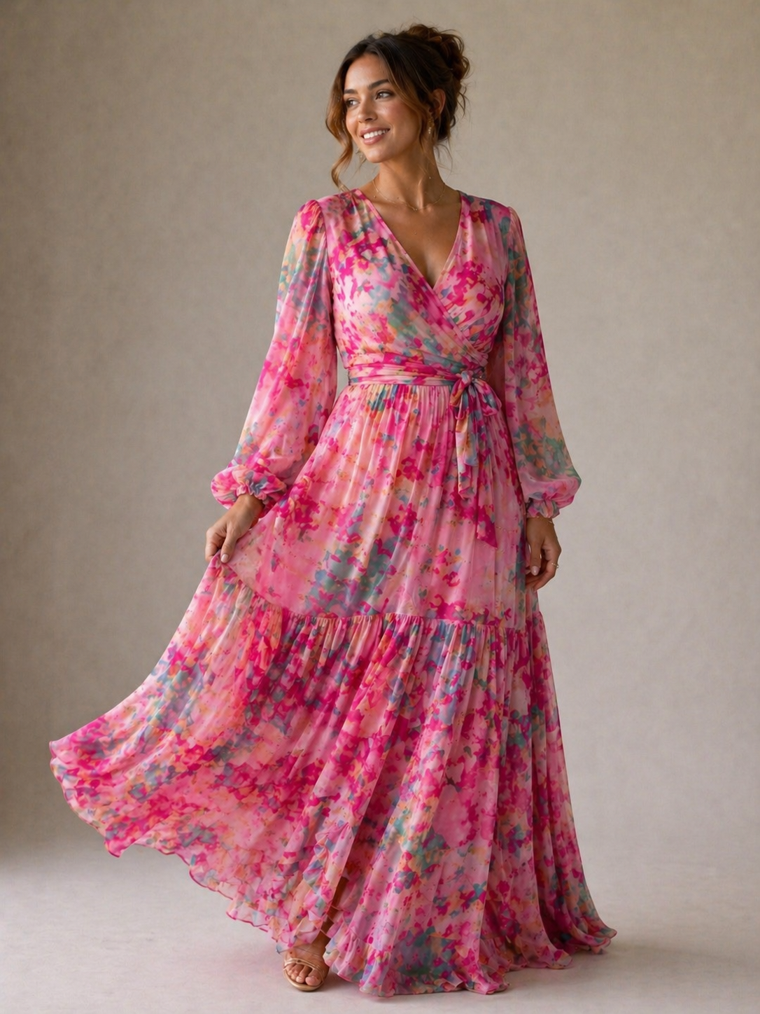 Meli Wrap Dress With Floral Print, Long Sleeve Wrap Dress for Women