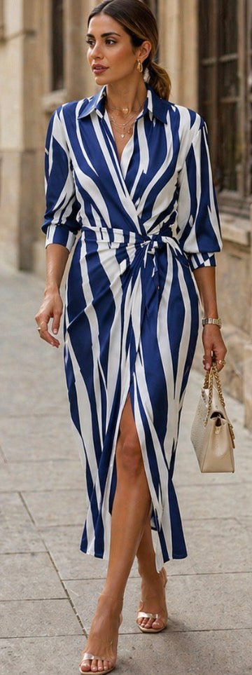 Elvina Printed Wrap Dress with Collared Neckline