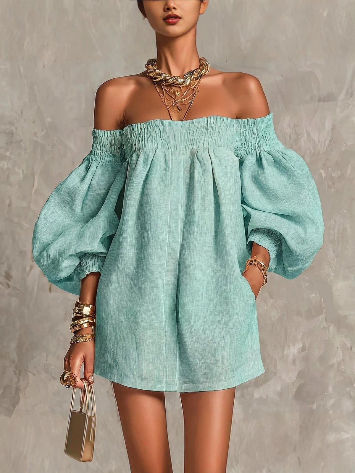 Rosaline Off-Shoulder Puff-Sleeve Mini Dress
