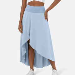 Asymmetric midi skirt shown from the back
