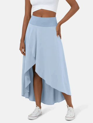 Asymmetric midi skirt shown from the back