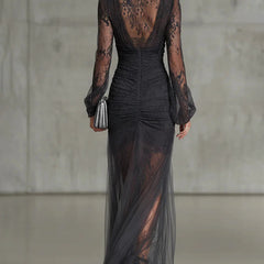 Primrose Lace Ruched Sheer Dress