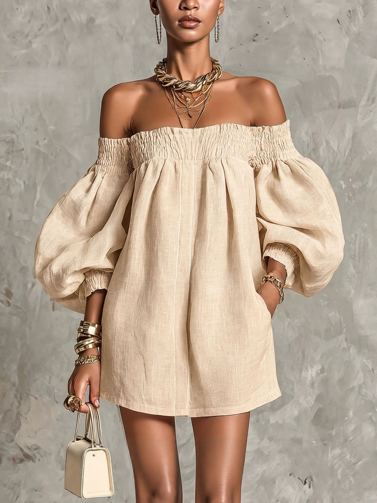 Rosaline Off-Shoulder Puff-Sleeve Mini Dress