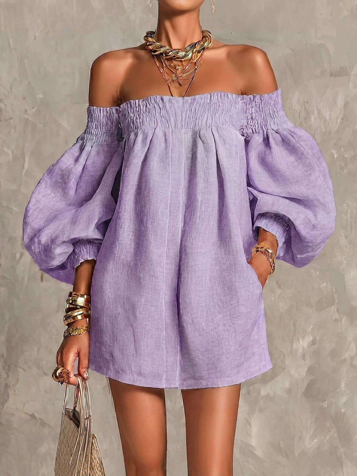 Rosaline Off-Shoulder Puff-Sleeve Mini Dress