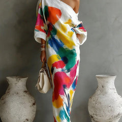 Danella Maxi Dress One-Shoulder Abstract Print
