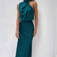 Estella Draped Dress with High Neckline