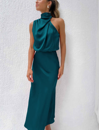 Estella Draped Dress with High Neckline