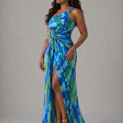 Felicity Vibrant Draped Maxi Dress with Side Slit