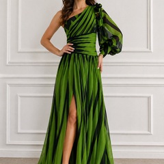 Shiloh Elegant Striped Maxi Dress With One Shoulder