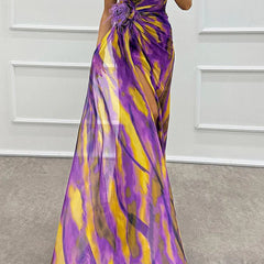 Felicity Vibrant Draped Maxi Dress with Side Slit