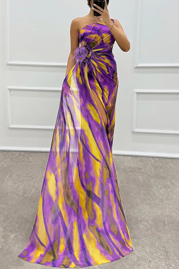 Felicity Vibrant Draped Maxi Dress with Side Slit
