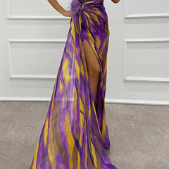 Felicity Vibrant Draped Maxi Dress with Side Slit