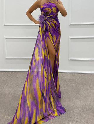Felicity Vibrant Draped Maxi Dress with Side Slit