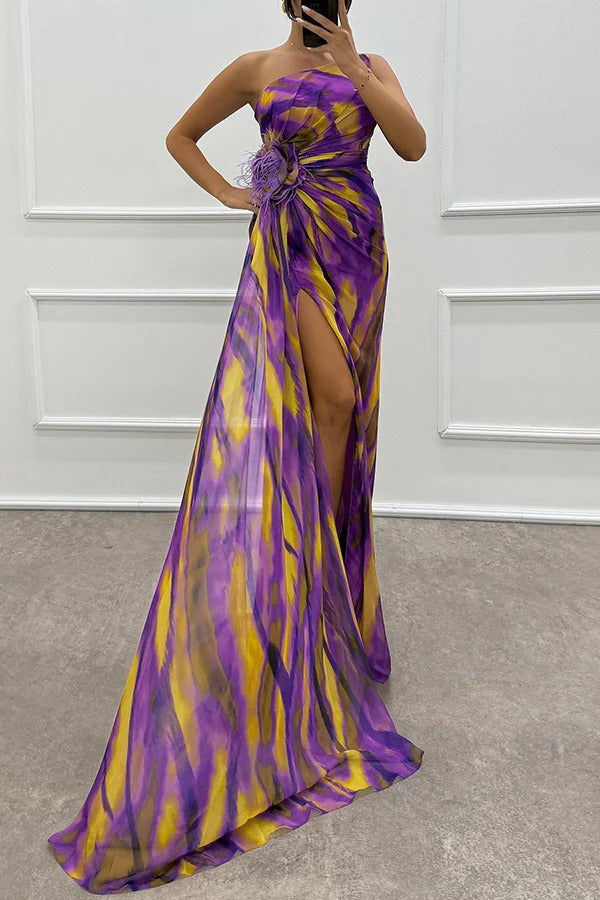 Felicity Vibrant Draped Maxi Dress with Side Slit