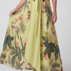 Meadow Draped Halter Botanical Panel Maxi Dress