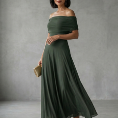 June Off Shoulder Draped Midi Dress