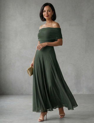June Off Shoulder Draped Midi Dress