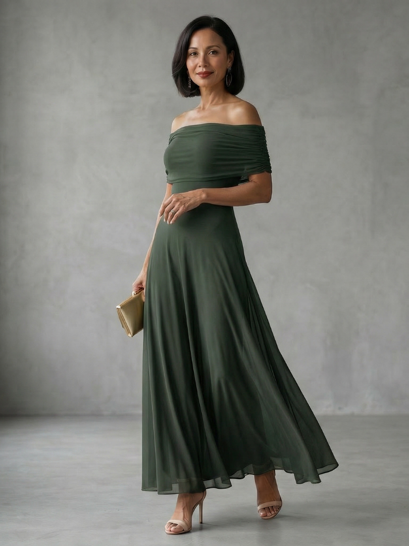 June Off Shoulder Draped Midi Dress