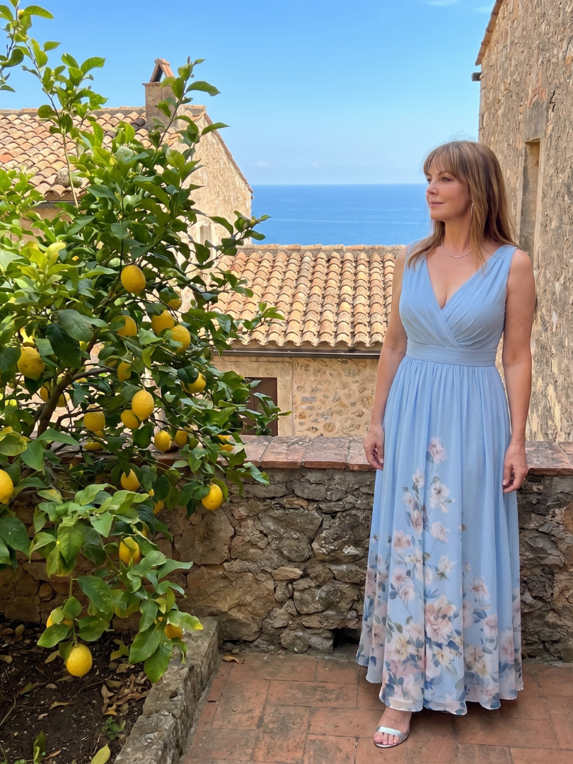 Valentina Sleeveless V Neck Soft Floral Hem Midi Dress