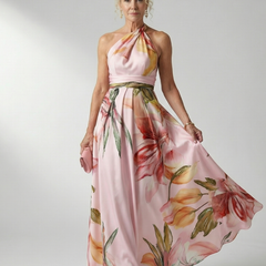 Amiel Light Floral Maxi Dress with Halter Neckline