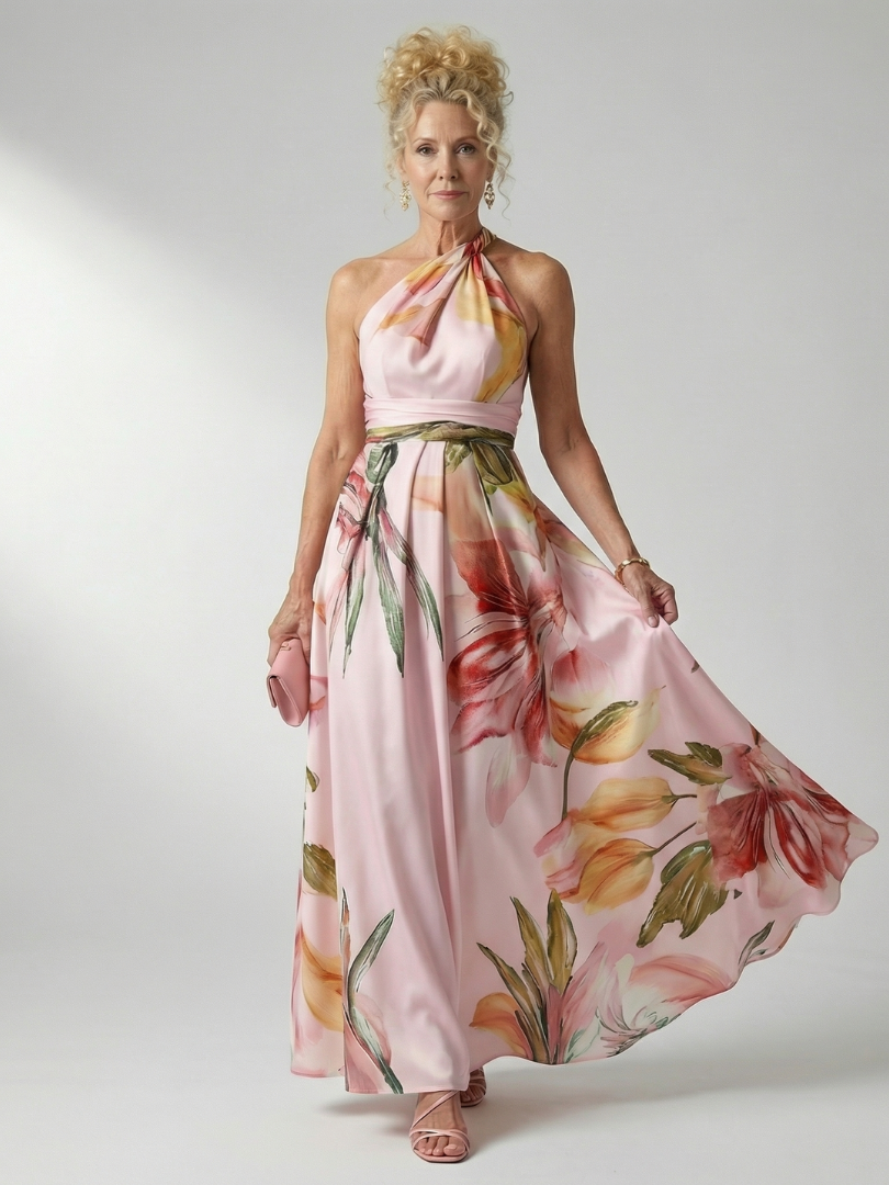 Amiel Light Floral Maxi Dress with Halter Neckline