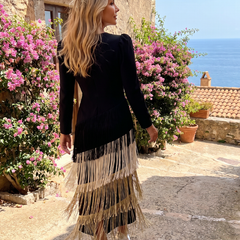 Samara Long Sleeve Soft Fringe Skirt Midi Dress
