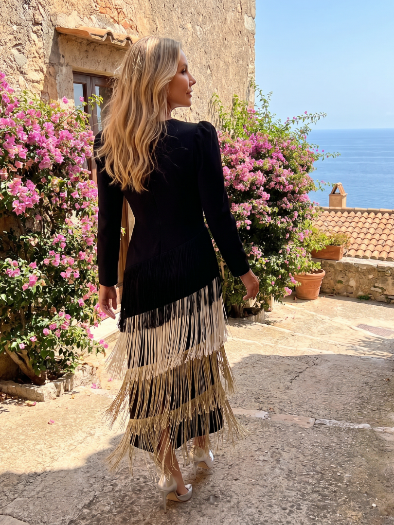 Samara Long Sleeve Soft Fringe Skirt Midi Dress