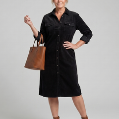 Pema Long Sleeve Patch Pockets Midi Dress
