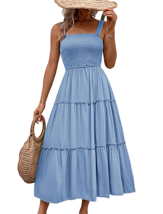 Shirred sundress in a deep colourway