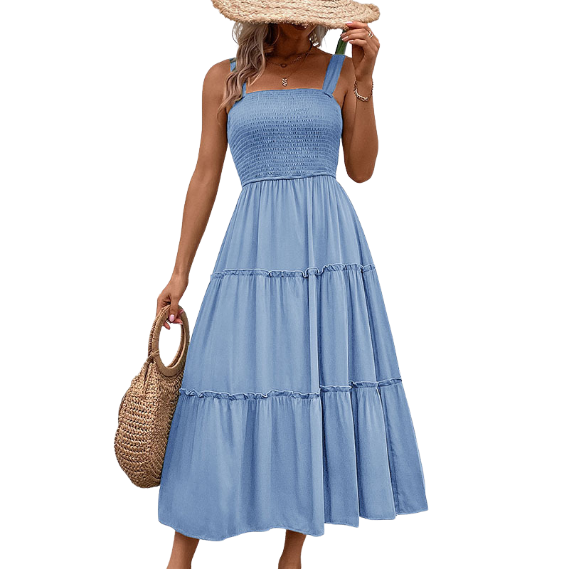 Shirred sundress in a deep colourway