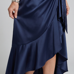 Honora Halter Neck Wrap Asymmetric Hem Midi Dress