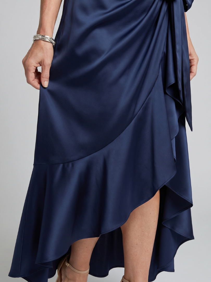 Honora Halter Neck Wrap Asymmetric Hem Midi Dress