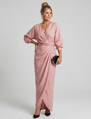 Fable Long Sleeve Wrap Overlap Skirt Midi Dress