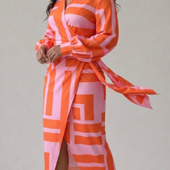 Elvina Printed Wrap Dress with Collared Neckline