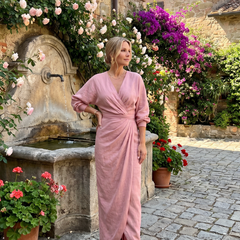Fable Long Sleeve Wrap Overlap Skirt Midi Dress