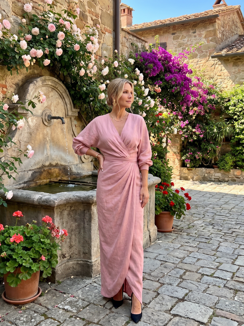 Fable Long Sleeve Wrap Overlap Skirt Midi Dress