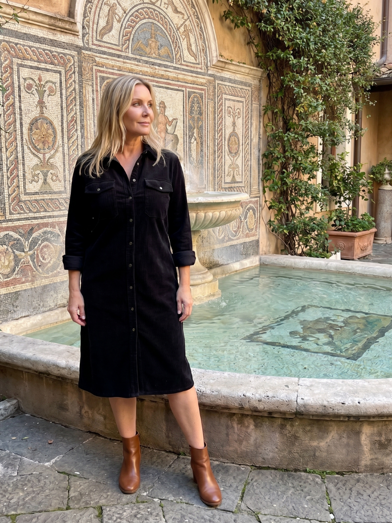 Pema Long Sleeve Patch Pockets Midi Dress