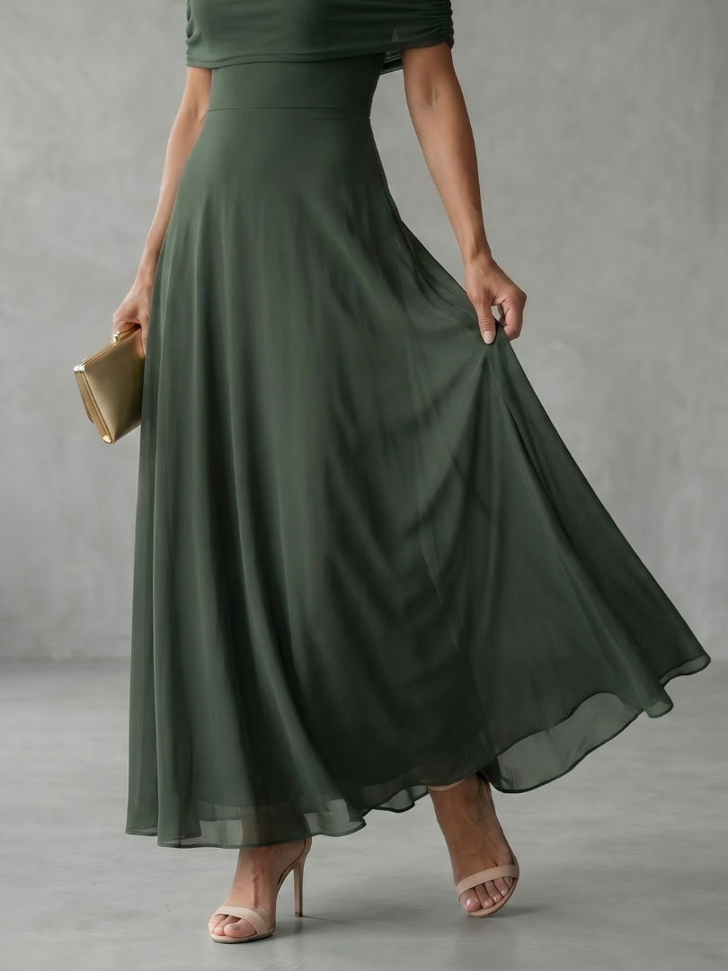 June Off Shoulder Draped Midi Dress