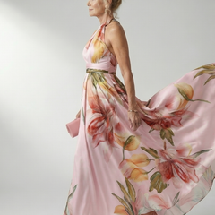 Amiel Light Floral Maxi Dress with Halter Neckline