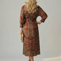Lune Natural Wrap Midi Dress with Long Sleeves